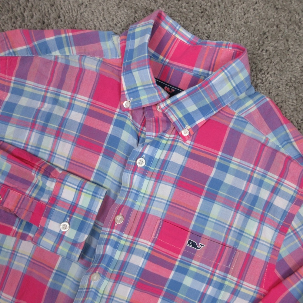 Vineyard Vines Shirt Mens Small‎ Pink Plaid Tucker Whale Logo Cotton Button Up